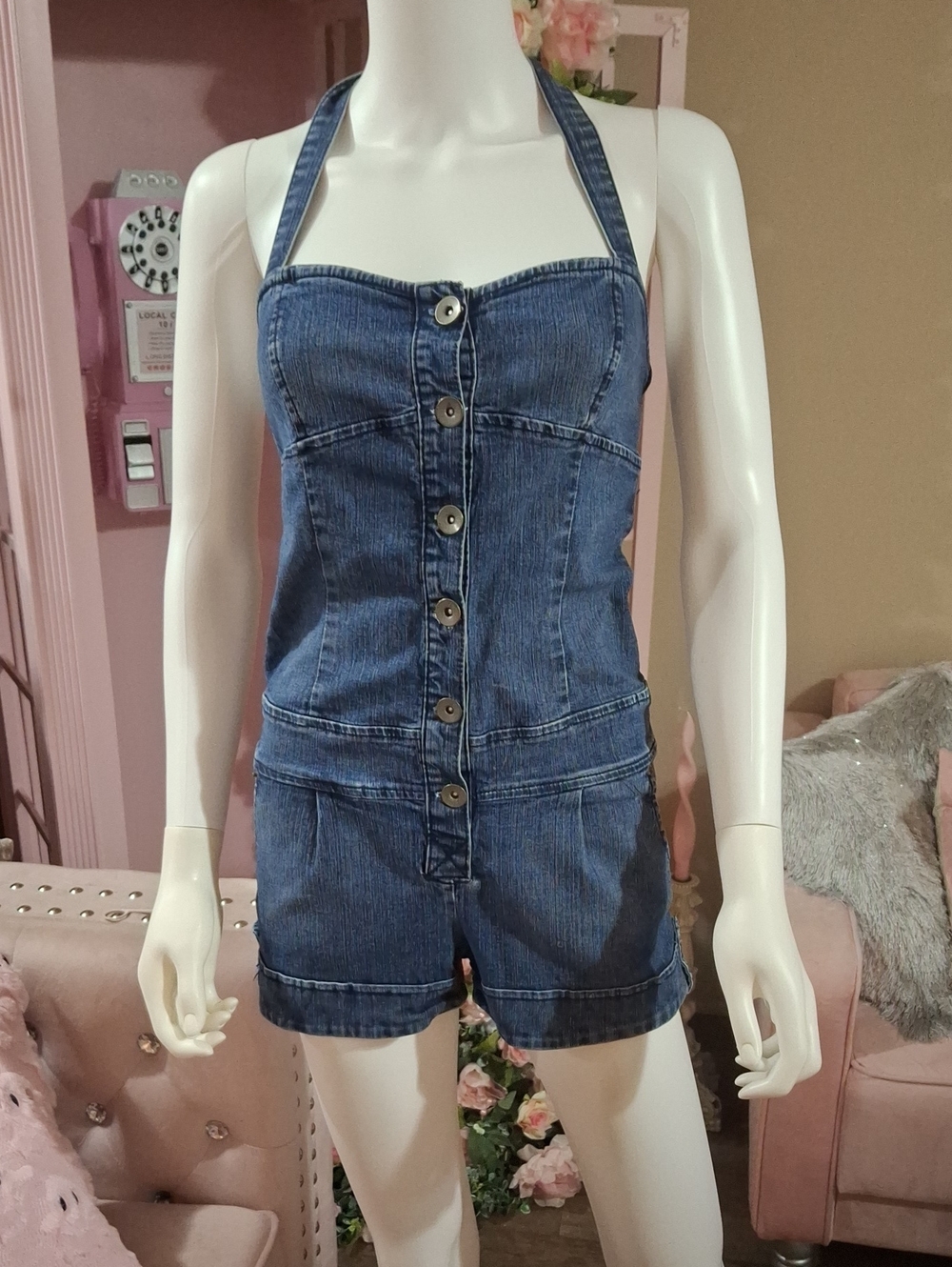 Forever 21 Denim Halter Button-Front Women’s Romper - Blue Size S